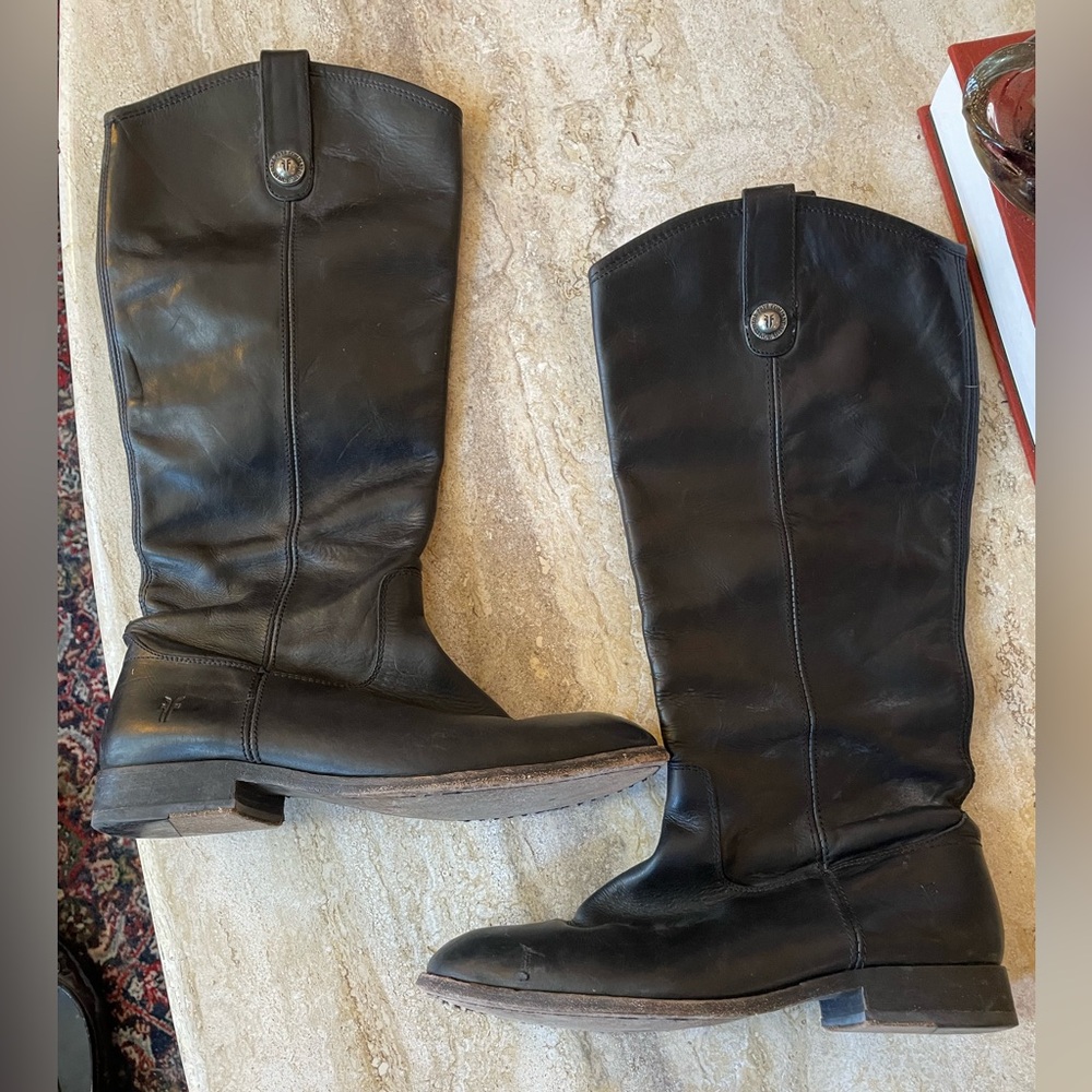 Frye #77167 Melissa Button Black Leather Women's High Riding Biker Boots